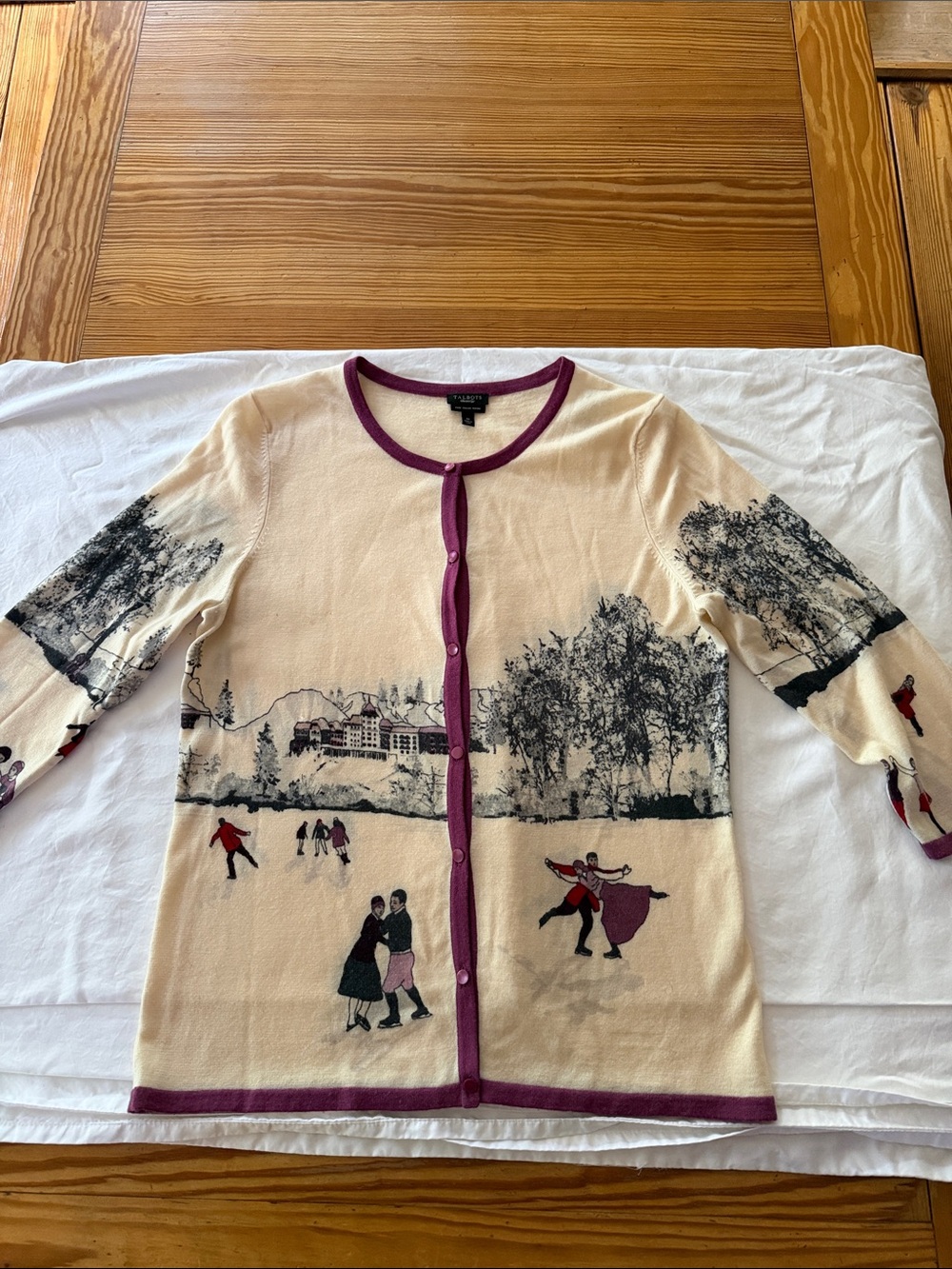 Talbots Cream Sweater with Plum Trim